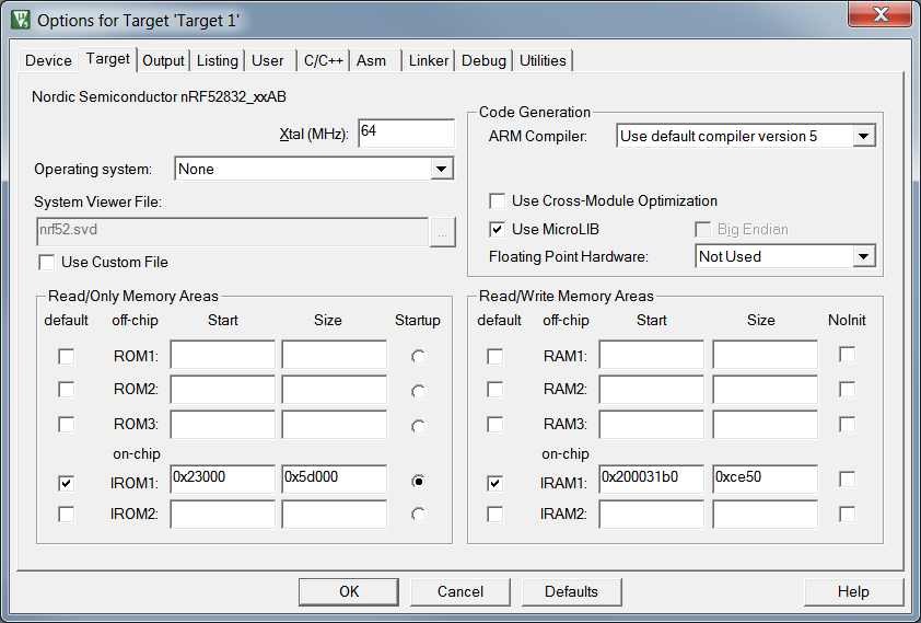 First page of the project settings