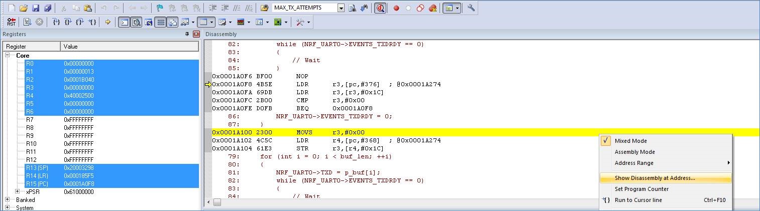 Keil - Show disassembly at address